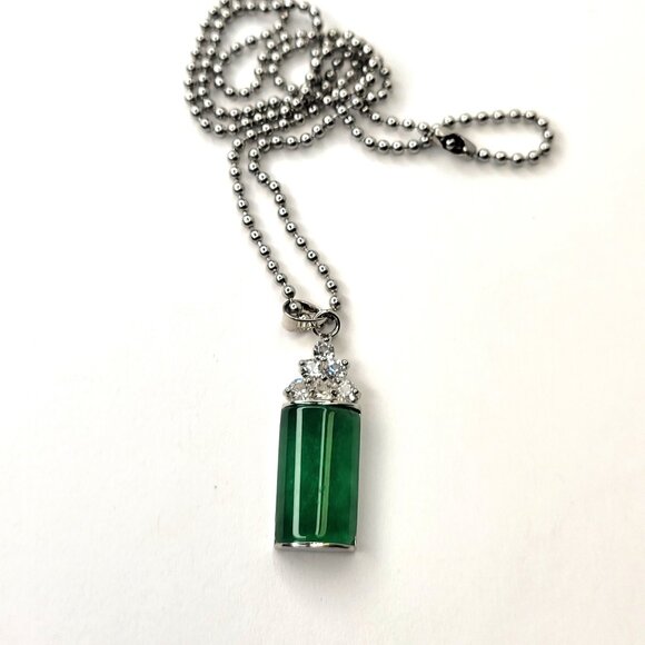 Jade Pendant With Crystal Inlay on stainless steel ball chain - Picture 2 of 16
